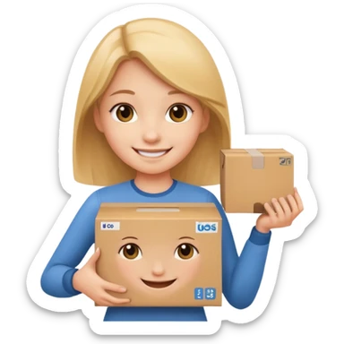 Smiling girl holding a box in her hand sticker