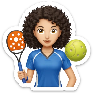 Pickleball player female with dark curly hair sticker