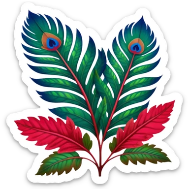 Still life, Hyperrealism, Peacock Begonia, upclose view of feathers sticker