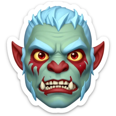 Fantasy orc portrait emoji, frozen scar glowing deep red against icy blue skin tones, primal winter survival theme, restrained detail, clean readable emoji style, male/female variant
 sticker