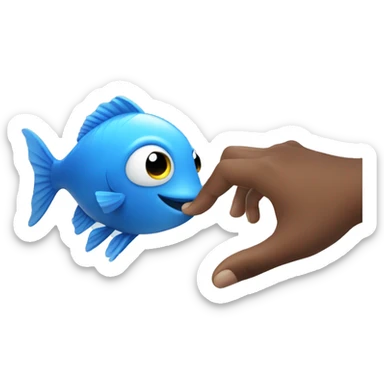 lit. one hand touches the blue fish sticker