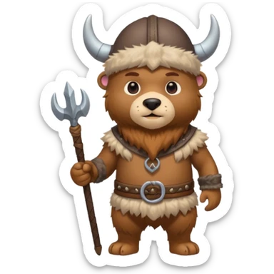 a cartoon Viking fully body bear with horned cap sticker