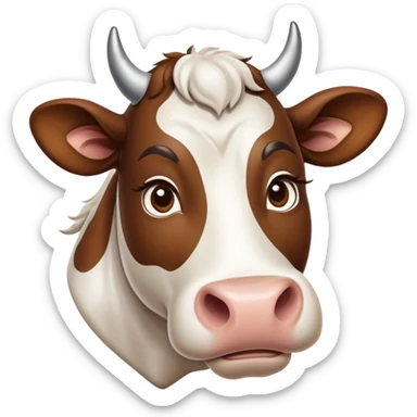 cinematic-noble-brown-and-white-cow-portrait-emoji,-poised-and-regal,-with-a-large,-sturdy-build-and-a-beautifully-patterned-hide-of-rich-brown-accented-by-crisp-white-patches,-deep-set-soulful-brown-eyes,-simplified-yet-sharp-and-sophisticated sticker