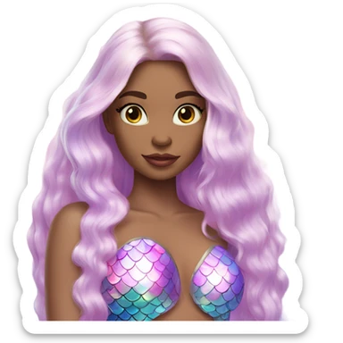 mermaid, model, magical, blonde hair, pink lips, iridescent, mystical, shiny, holographic, straight hair with highlights, scales  sticker
