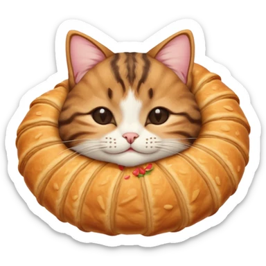 dark brown tabby and white cat in croissant position upside down with eyes closed sticker