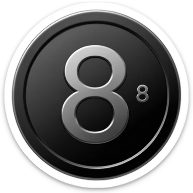Emoji icon of a black coin with engraved number 8, minimalist style, isolated sticker