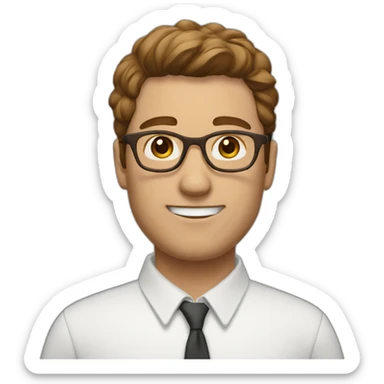 man with a brown and white barb glasses and short brown hairs sticker
