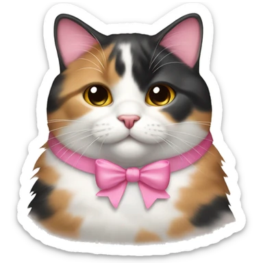 fat calico cat wearing pink bow sticker