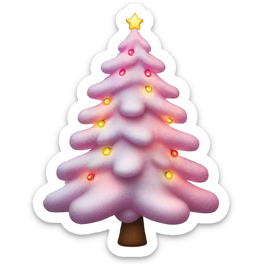 Snowy pink Christmas tree with colorful string lights sticker