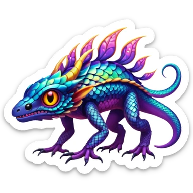 An exotic neon colorful unique bizarre eccentric Fakémon-creature sticker