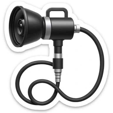 Apple emoji style icon of an endoscope. A minimalist coiled black tube ending in a glowing camera tip. Glossy, rounded sticker