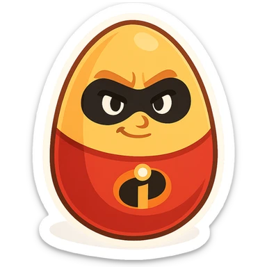whimsical spawn egg design with Mr. Incredible's colors, mask, hint of superhero persona, suitable for game or emoji sticker