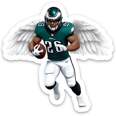 Philadelphia Eagles running back Saquon Barkley number 26 with the eagle wings sticker