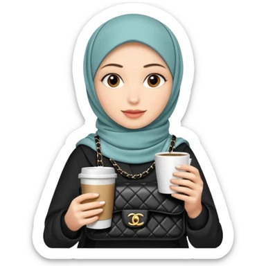 Girl's hijab with a bag, Chanel handbag, and coffee sticker