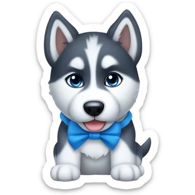 Husky puppy with blue bow sticker
