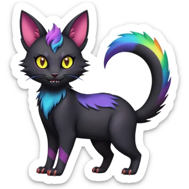 Obsidian-pitch-Black with rainbow-markings edgy Noibat-Purloin-Torracat-Lykoi-Caracal-cat-Fakemon-fusion-hybrid-creature sticker