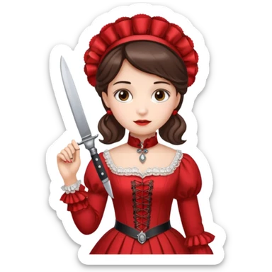 An emoji of a girl in red victorian dress with a knife in hand sticker