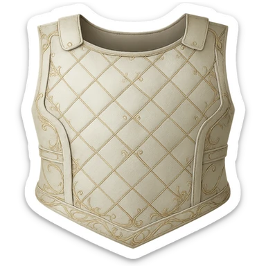 Recolor the armor to a very light metallic silver color with subtle, elegant gold engravings. The gold should be soft and not too yellow or green, matching the gold tone and style of the provided silver shield reference. Transparent background. sticker