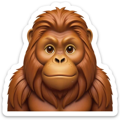 Cinematic Noble Orangutan Portrait Emoji, Poised and regal, with a robust, thoughtful build and deep, soulful eyes framed by rich, textured fur, Simplified yet sharp and sophisticated features, highly detailed, glowing with a soft, earthy glow, high shine, intelligent and contemplative, stylized with an air of ancient wisdom, focused and commanding, soft glowing outline, capturing the essence of a watchful and confident guardian that appears ready to step out of the screen with timeless authority! sticker