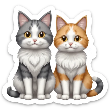 a realistic looking very fluffy grey and white cat with grey legs and white paws, sitting next to another cat sticker