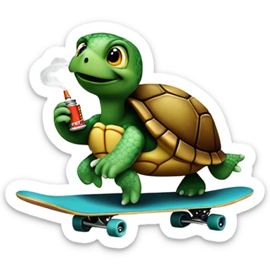Turtle on a skateboard with a cigarette sticker