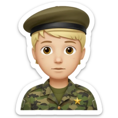 a soldier with short blonde hair in camo in a beret a man sticker