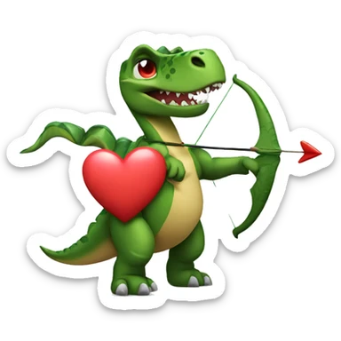 Dinosaur with heart sunglasses holding a heart bow and arrow sticker
