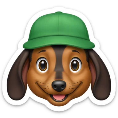 Black Dachshund in Green Cap in iOS 18 Emoji Style sticker