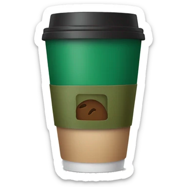 coffee in disposable cup with dark green heat sleeve sticker