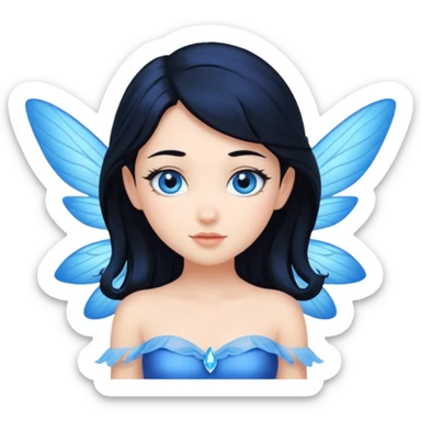Flying blue fairy with black hair and blue eyes sticker