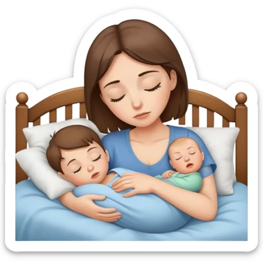 Light brunette tired mom forcing baby boy to go to sleep sticker