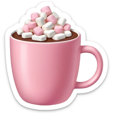 hot chocolate in a pink mug with mini marshmallows floating on top sticker