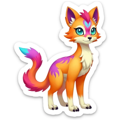 Anime-styled Neon-colored multi-colored cool Falvie-Fionbri-creature-fursona, full body, with random markings sticker