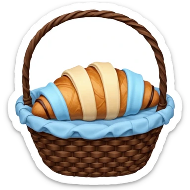 Croissant with poured chocolate in a pale blue wicker basket sticker
