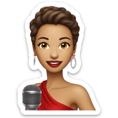 Cantora de forró, loira, com microfone na mão, com bota, figurino de diva na cor vermelha sticker