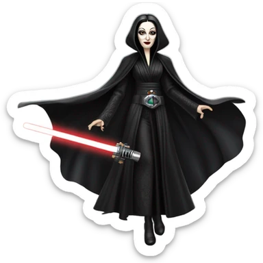 Jedi Morticia Addams flying a Jumpspeeder anti-gravity repulsorlift powered by an imperial speeder steampunk  sticker