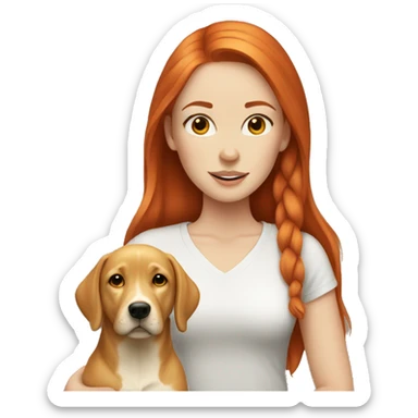 White girl red hair with yellow lab dog sticker