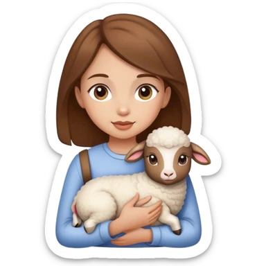 White girl with brown hair holding lamb over shoulders sticker