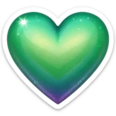 Edit the glittery blue color heart with a subtle gradient and no border to a glittery green color heart with a subtle gradient and no border. Keep the background transparent. Maintain the glittery texture and subtle gradient effect in green sticker