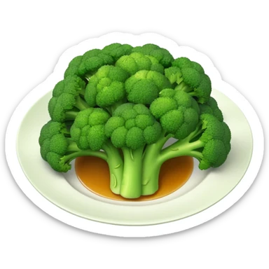 A simple 3D color illustration of a sautéed broccoli in a plate with realistic shading and texture, on a pure white background. sticker
