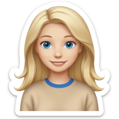 hyper realistic glamourous pale woman, Long blonde balayage hair, smiling, beige sweater & blue eyes sticker
