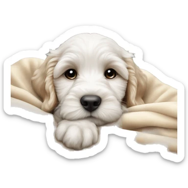 White cute cockapoo puppy sleep in blanket sticker