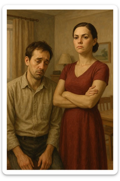 uomo senza energia maschile, uomo che manca di polso, e in famiglia comanda la moglie sticker