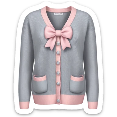 gray cardigan with light pink bows all over, hyper-realistic knitted 3d, isolated sticker