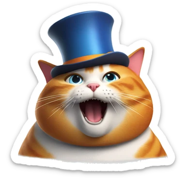 obese cat with a orange and blue tophat and is a ginger and is screaming at fortnite sticker