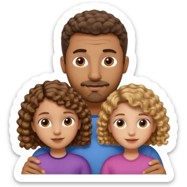 Brown dad with short fade and stubble beard with his two daughtersbone who is 5 and has curly brown and blone hair and one who is smaller who has wavy brown hair mixed race sticker