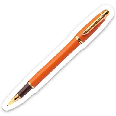 luxury 3D fountain pen, dark brown lacquer finish, gold trim, Hermès orange accent, elegant design, no text sticker