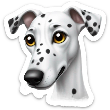 Create an emoji of a white greyhound dog with black spots, sticking its tongue out to the side. sticker