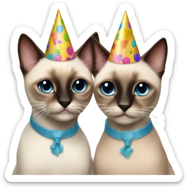 two  siamese cats at a birthday party sticker