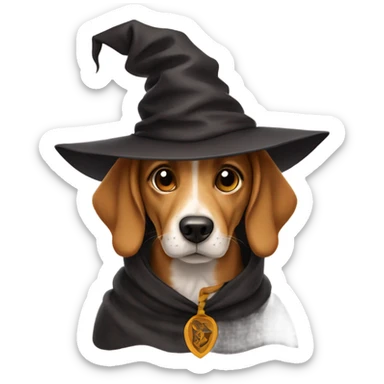 Dog wearing a Harry Potter sorting hat sticker